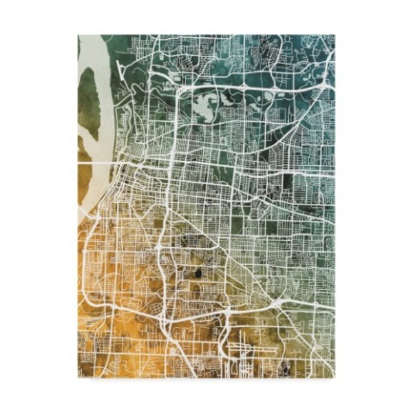 Trademark Fine Art Michael Tompsett 'Memphis Tennessee City Map Teal Orange' Canvas Art, 24x32 MT02392-C2432GG